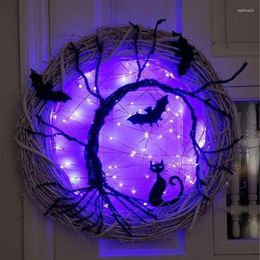 Decorative Flowers 30cm/40cm LED Lights Wreath Halloween Decoration Glowing Garland For Front Door Decor Home Party Supplies 2024