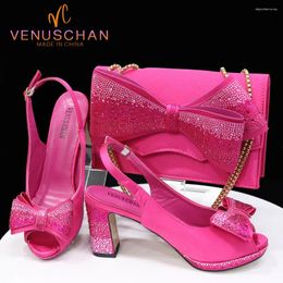 Dress Shoes Chan 2024 Italian Design Evening And Bags Rhinestone Bow Peep Toe High Heel For Women Nigerian Party