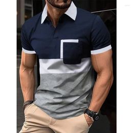 Men's Casual Shirts Breathable Cotton Linen Shirt Fashion Comfortable T-shirt With Pocket Patchwork Color Lapel POLO Men
