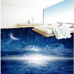 Wallpapers 3D PVC Floor Wallpaper Romantic Night Sky Fantasy Room Stereoscopic Tiles Painting