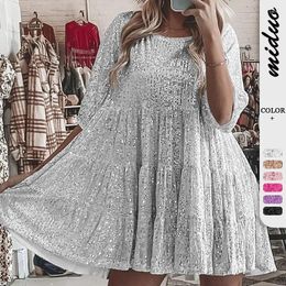 Casual Dresses Evening Women's Solid Color Beaded Sexy Dress Five-point Sleeves Sequin Short High Waist A-line