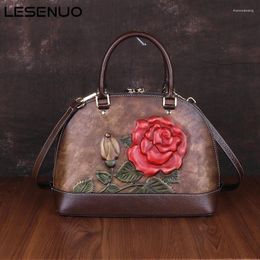Shoulder Bags LESENUO Retro Brown Handbags Genuine Leather Luxury Women 2024 Fashion Brand Print Cow