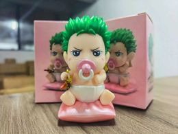 Action Toy Figures 9cm One Piece Baby Zoro Figures Anime Character Car Decoration Model Cartoon Desktop Ornament Holiday Gift Y240514