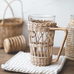Cups Saucers Hand Made Rattan Office Coffee Tea Cup Insulation Anti-Scalding Water Wine Drinking Beer Woven Kettle With Handle Glass