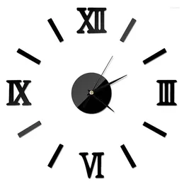 Wall Stickers Vintage Roman Chic Adhesive Silver Numeral Number Frameless Clock 3D Home Decor