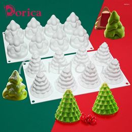 Baking Moulds Dorica 3D 8 Cavity Christmas Tree Silicone Mousse Mould DIY Jelly Chocolate French Dessert Cake Decorating Tools Kitchen