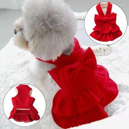 Dog Apparel Pet Clothing Red Suit Dress Skirt Bow Woolen Supplies Warm Sweet Comfortable Costume Clothes Cats