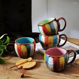 Mugs Creative Ceramic Underglaze Colour Coffee Mug With Lid And Spoon Couple Breakfast Milk Cup Handgrip Kitchen Drinkware