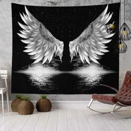 Tapestries Black and white angel wings art pattern tapestry home bedroom living room dormitory wall decoration background cloth
