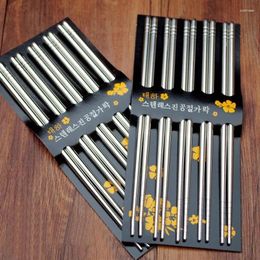Disposable Flatware 5 Pairs Stainless Steel Square Chopsticks Chinese Stylish Healthy Light Weight Metal Non-slip Design Kitchen