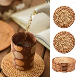 Table Mats 6Pcs Drink Coasters Set Insulation Circular Meal Woven Rattan Absorbent Home Decoration Vintage
