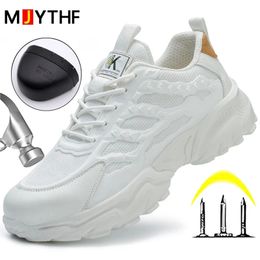 White Safety Shoes Men Steel Toe Boots Work Sneakers Antismash Antipuncture Indestructible Sport Protective 240511