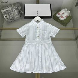 Top girls partydress Blue fine stripes baby skirt Size 100-150 CM kids designer clothes Academic style Princess dress 24April