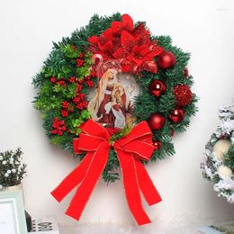 Decorative Flowers Christmas Jesus Christ Wreath With Lights Front Door Garland Wall Hanging Ornaments Noel 2024 Year Home Party Decoreation