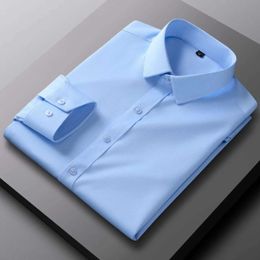 Men's Dress Shirts Mens Shirt Solid Colour Four Sided Elastic No Iron Slim Fit Fashion Trend Long Slved Pocket Less Shirt Mens Long Slved Good Y240514