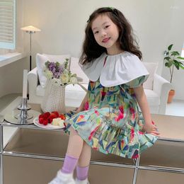 Girl Dresses Girls Casual Graffiti Printing Ruffled Collar Sweet Summer Toddler Princess Dress Children's Vestidos Outfit