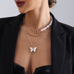 Designer Gold and 925 silver Fashion Gift Necklaces Woman jewelry Necklace Designer pearl multilayer fritillary butterflies choker With Elegant box insect 138 XL