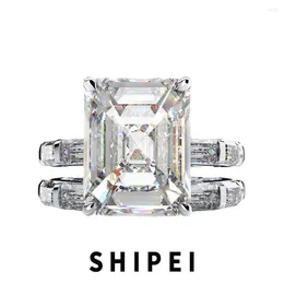 Cluster Rings SHIPEI 925 Sterling Silver Emerald Cut 6CT White Sapphire Gemstone Ring Set 2Pcs Fine Jewellery Wedding Engagement
