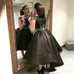 black Glamorous Scoop Neck Short Ball Gown Bridesmaid dresses 2018 Sparkly Black Satin Formal Prom Gowns party Wear dress For Bridal 258N