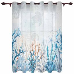 Curtain Summer Marine Coral Gradient Blue Modern Curtains For Living Room Home Decoration El Drapes Bedroom Window Treatments