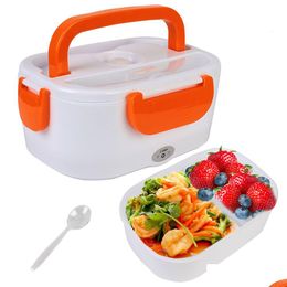 Lunch Boxes Electric Heated Box 12V 220V Eu Plug Fast Heating Food Container Travel Car Work Bento Portable Dinnerware Drop Delivery Dhyzp