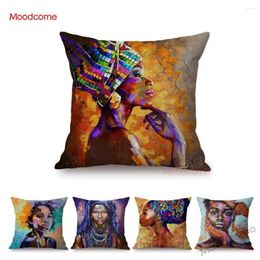 Pillow Black Woman Girl African Lady Oil Painting Graffiti Home Decoration Sofa Throw Case Africa Art Cotton Linen Cover