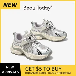 Casual Shoes BEAUTODAY Fashion Sneakers Women Synthetic Leather Mixed Colors Thick Sole Lace-up Breathable Ladies Sports Handmade 29313