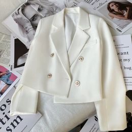 Women Coat Double-breasted White Slim Spring Solid Color Temperament Long-sleeved Short Suit Lapel Top Commuting 240513