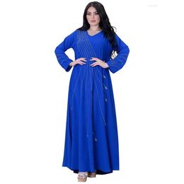 Ethnic Clothing Al-Adha Robe Womens Fashion Diamond-Ironing Swing Maxi Dress Muslim Loose Casual V Neck Long Sleeve Daily Clothes Dr Dhqij