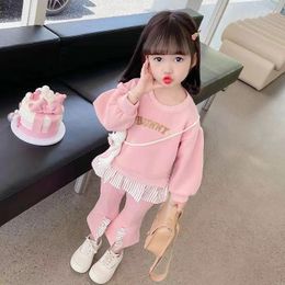 Clothing Sets Girls' Spring And Autumn Fashion Western Long Sleeved Set Little Girl Pure Cotton Sweater Flare Pants Casual Two Piece