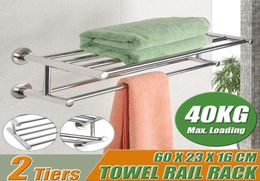 Towel Racks 60cm Stainless Steel Surface Polishing Double Wall Mounted Bathroom Rack Holder Foldable Shelf6330609