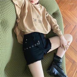 Women's Shorts Fashion Y2k Street Style Denim Women Irregular Design High Waisted Tassels Black Jeans 2024