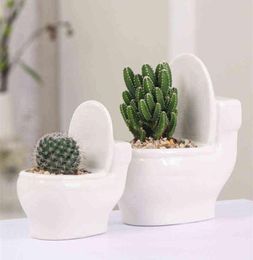 Creative Ceramic Toilet Flower Pot DIY Design Planter for Succulents Plants Gardening Small Flowerpot Home Office Decor H2204233684365