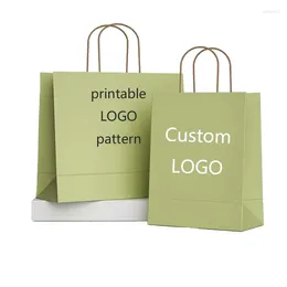 Gift Wrap Kraft Paper Bag Handbag Takeout Clothing Bakery Catering Printed LOGO Pattern