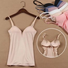 Camisoles & Tanks Padded Bra Top Spaghetti Strap Solid Colour V-Neck Sleeveless Slim Fit Bottoming Underwear For Women