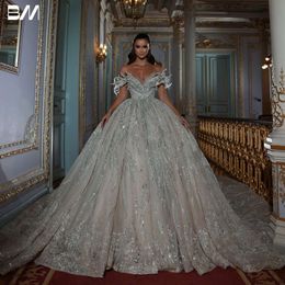 Elegant V-hals bröllop utsökt pärlstav kristaller brudklänning glänsande golvlängd brudklänningar vestidos de novia