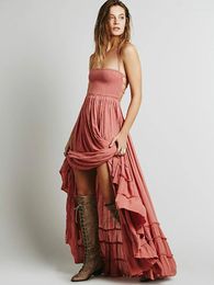 Casual Dresses Beach Sexy Boho Maxi Dress Summer Women Backless VERGOODR Smock Holiday Ruffle Lace Up Cotton Long Hippie