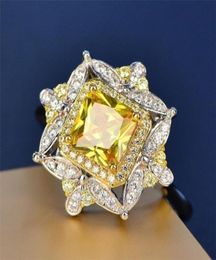 2020 New Arrival Unique Luxury Jewellery 925 Sterling Silver Princess Cut Yellow Topaz CZ Diamond Party Women Wedding Band 5851905