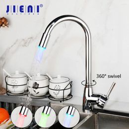 Kitchen Faucets JIENI LED Swivel Faucet 360 Rotated Chrome Brass Mixer Basin Sink Stainless Steel Water Tap