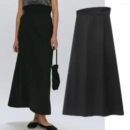 Skirts Maxdutti Minimalist Design Irregular High Waisted Skirt Women Fashion Casual Black A-line Straight Midi Womens For 2024