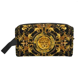 Cosmetic Bags Golden Lion Baroque Print Makeup Bag Large Portable Lightweight Travel Toiletry Organiser Zipper Pouch For Women Men
