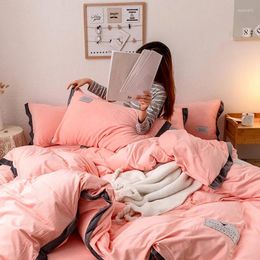 Bedding Sets Solid Color Set Coral Fleece 4pcs Bed Bedclothes Duvet Thicken Cover Comfortable Sheets Pillowcase Coverings Winter