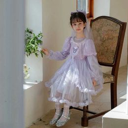 Girl's Dresses Girl Princess Dress 2024 Summer Fashion Childrens Cartoon Pattern Round Neck Lantern Sleeve Dress Baby Clothing 3-7 Years Old Y240514