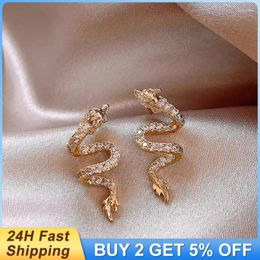 Stud Earrings Mini Crystal Sweet Women Curved Snake Dragon Butterfly Stainless Steel Zircon Ear Studs Daily Jewellery