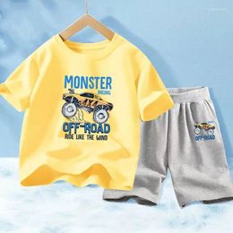 Clothing Sets Summer Baby Boy Clothes Set Cartoon Off-road Cars Monster Children Girl Short Sleeve T Shirt Cotton Shorts 2PCS Suit