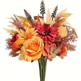 Decorative Flowers 1pc Artificial Fall Bouquet For Home Table Centrepieces Wedding Bride Floral Arrangements Indoor Outdoor Autumn Decor