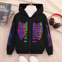 Jackets Autumn Girls Top Long Sleeved Coat Children Sport Fashion Casual Cotton Girl Hooded Zipper Fantasy Bone 8-14 Years Old