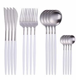 Stainless Steel Tableware White and Silver Cutlery Set Kitchen Set Dinnerware Spoon Fork Knife Dinner Set Complete Drop Y08222834