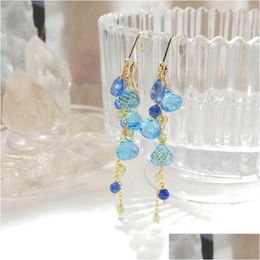 Dangle & Chandelier Earrings Lii Ji Kyanite Peridot With Blue Crystal 14K Gold Filled Natural Stone Handmade Jewellery Drop Delivery Dh8V1