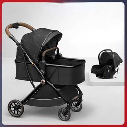 Strollers# 3 in 1 Two-way lightweight folding four-wheeled Baby Stroller Luxury Can Sit Lie carriage Shock absorption Cart H240514